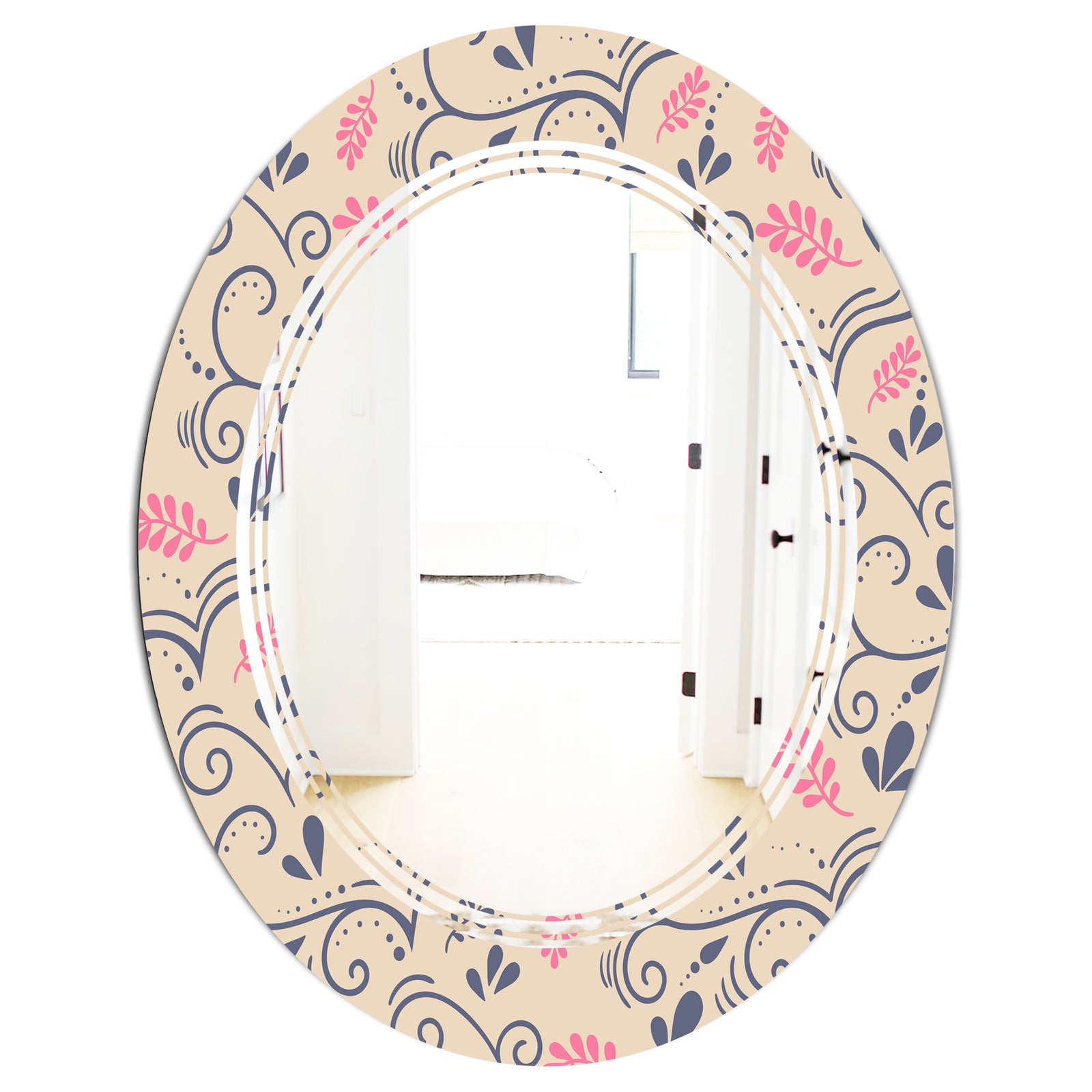 Retro Botanical Pattern X - Modern Round or Oval Wall Mirror - Triple C