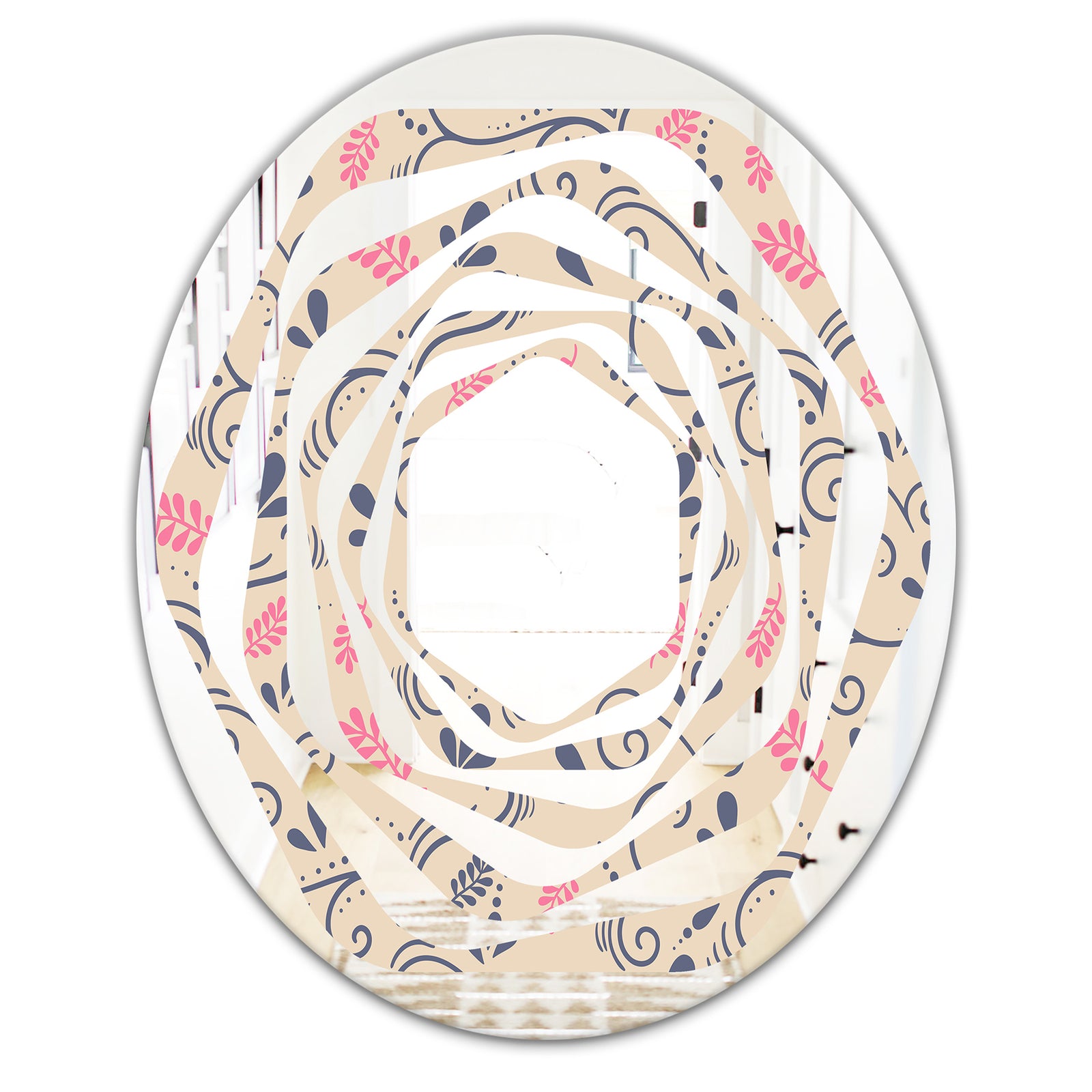 Retro Botanical Pattern X - Modern Round or Oval Wall Mirror - Whirl