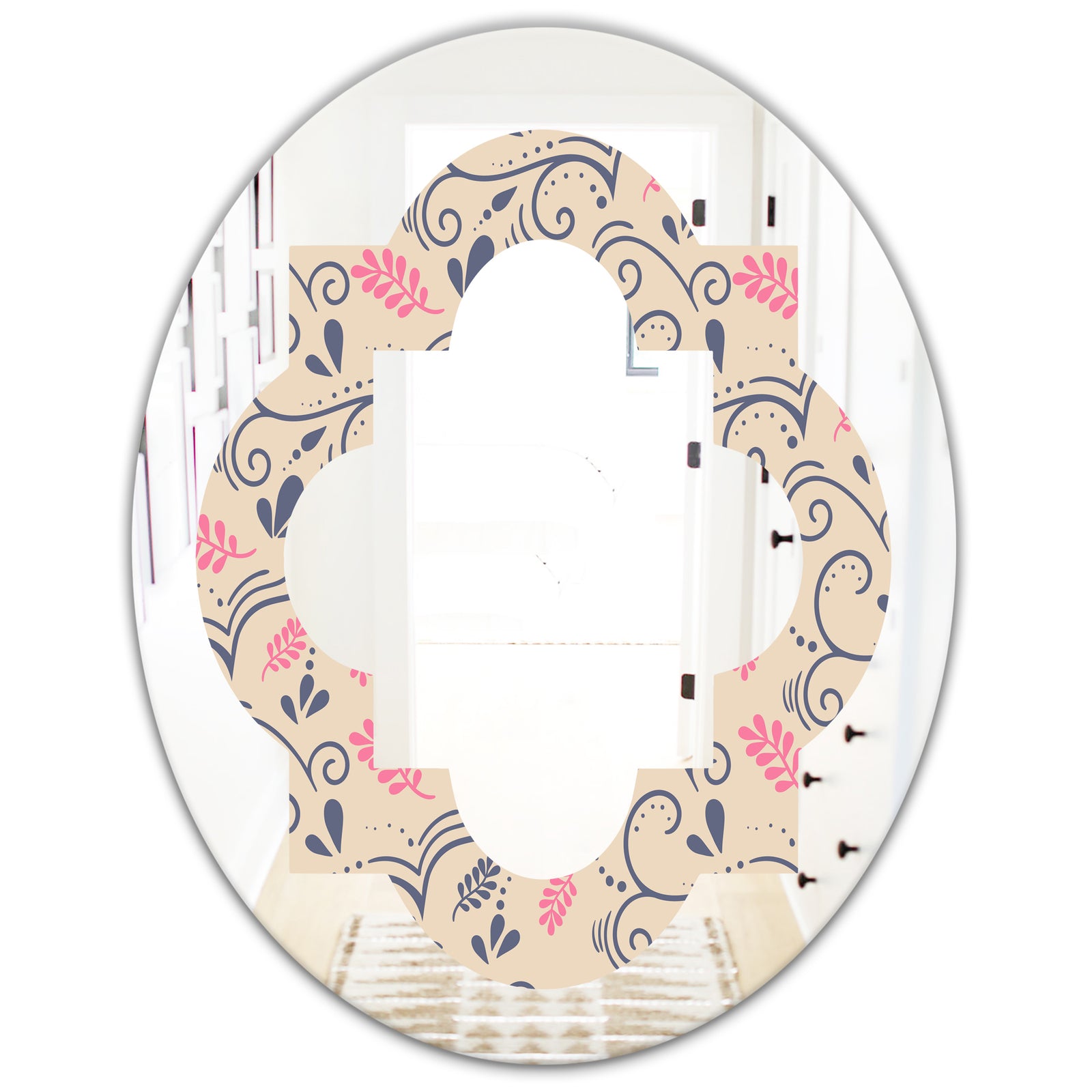 Retro Botanical Pattern X - Modern Round or Oval Wall Mirror - Quatrefoil