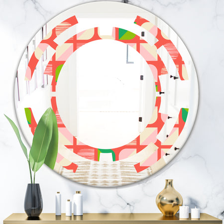 Abstract Retro Geometric Pattern VIII - Modern Round or Oval Wall Mirror - Space