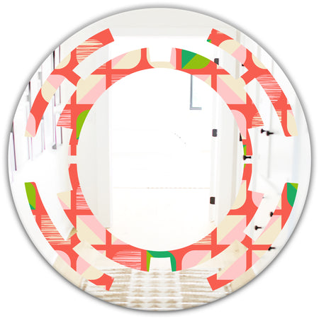 Abstract Retro Geometric Pattern VIII - Modern Round or Oval Wall Mirror - Space