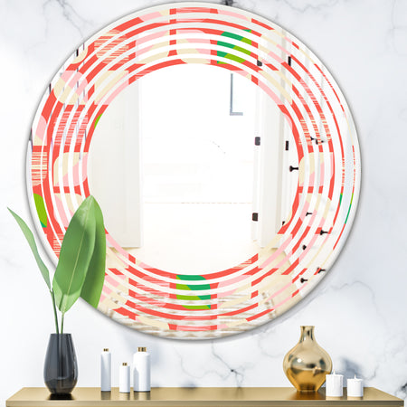 Abstract Retro Geometric Pattern VIII - Modern Round or Oval Wall Mirror - Wave