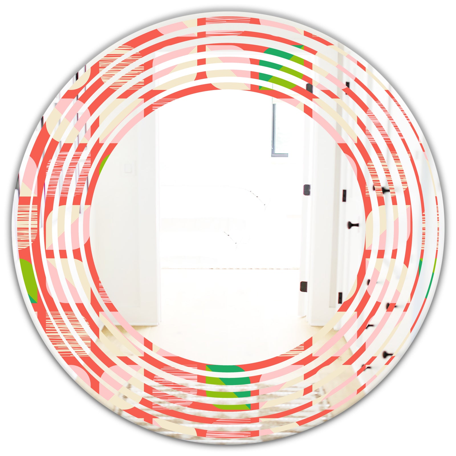 Abstract Retro Geometric Pattern VIII - Modern Round or Oval Wall Mirror - Wave