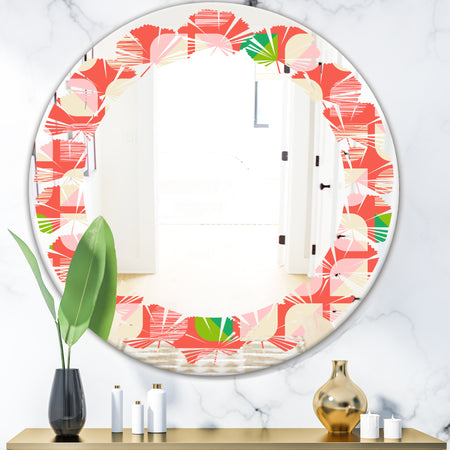 Abstract Retro Geometric Pattern VIII - Modern Round or Oval Wall Mirror - Leaves