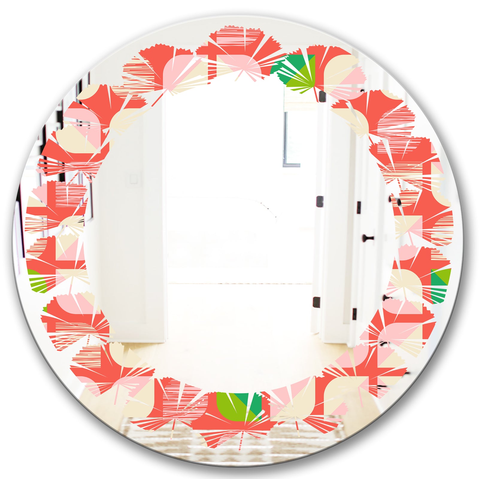 Abstract Retro Geometric Pattern VIII - Modern Round or Oval Wall Mirror - Leaves