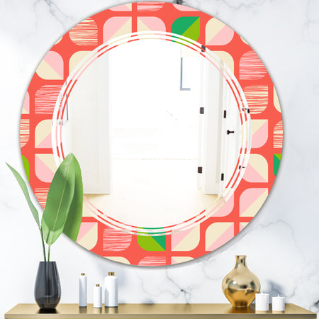 Abstract Retro Geometric Pattern VIII - Modern Round or Oval Wall Mirror - Triple C