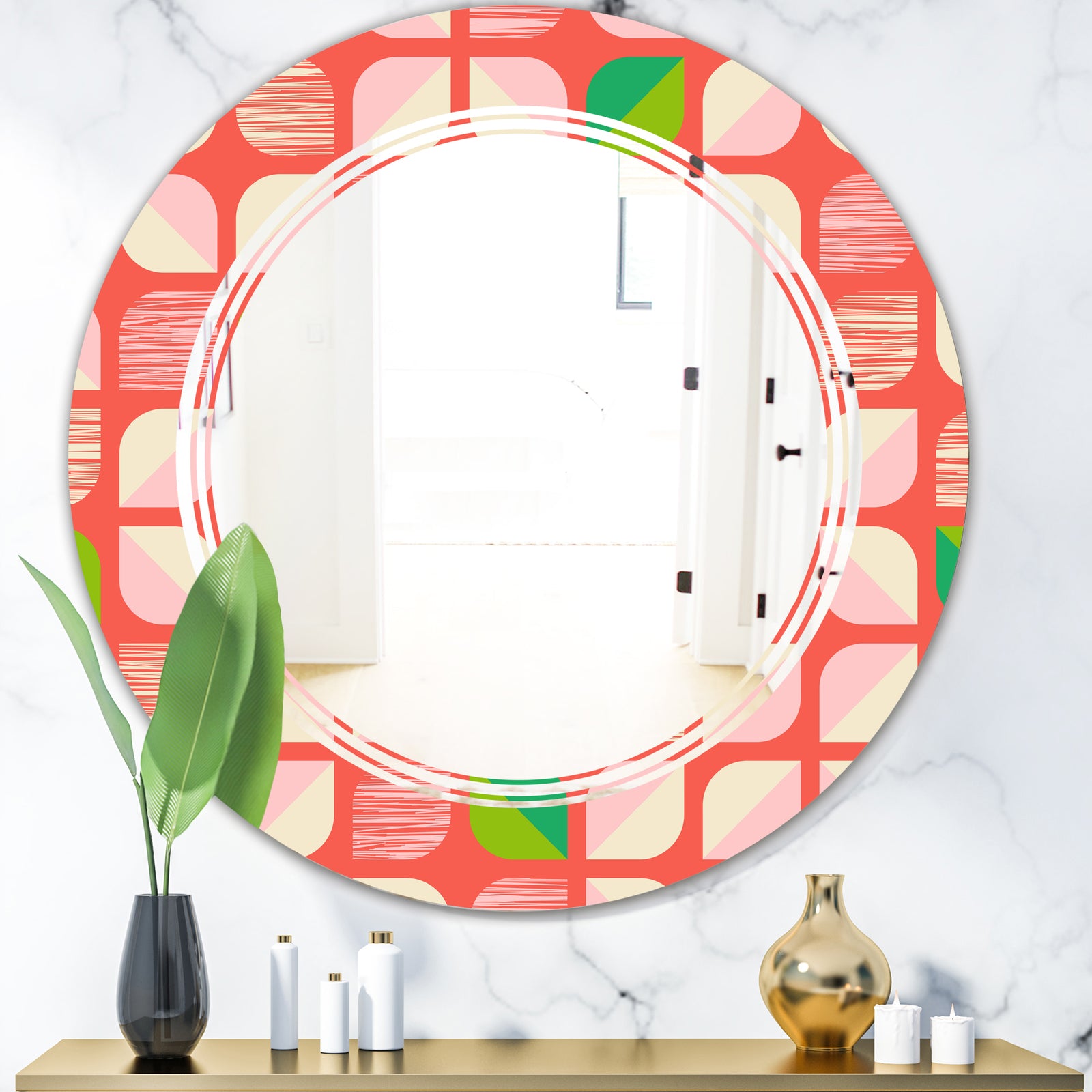 Abstract Retro Geometric Pattern VIII - Modern Round or Oval Wall Mirror - Triple C