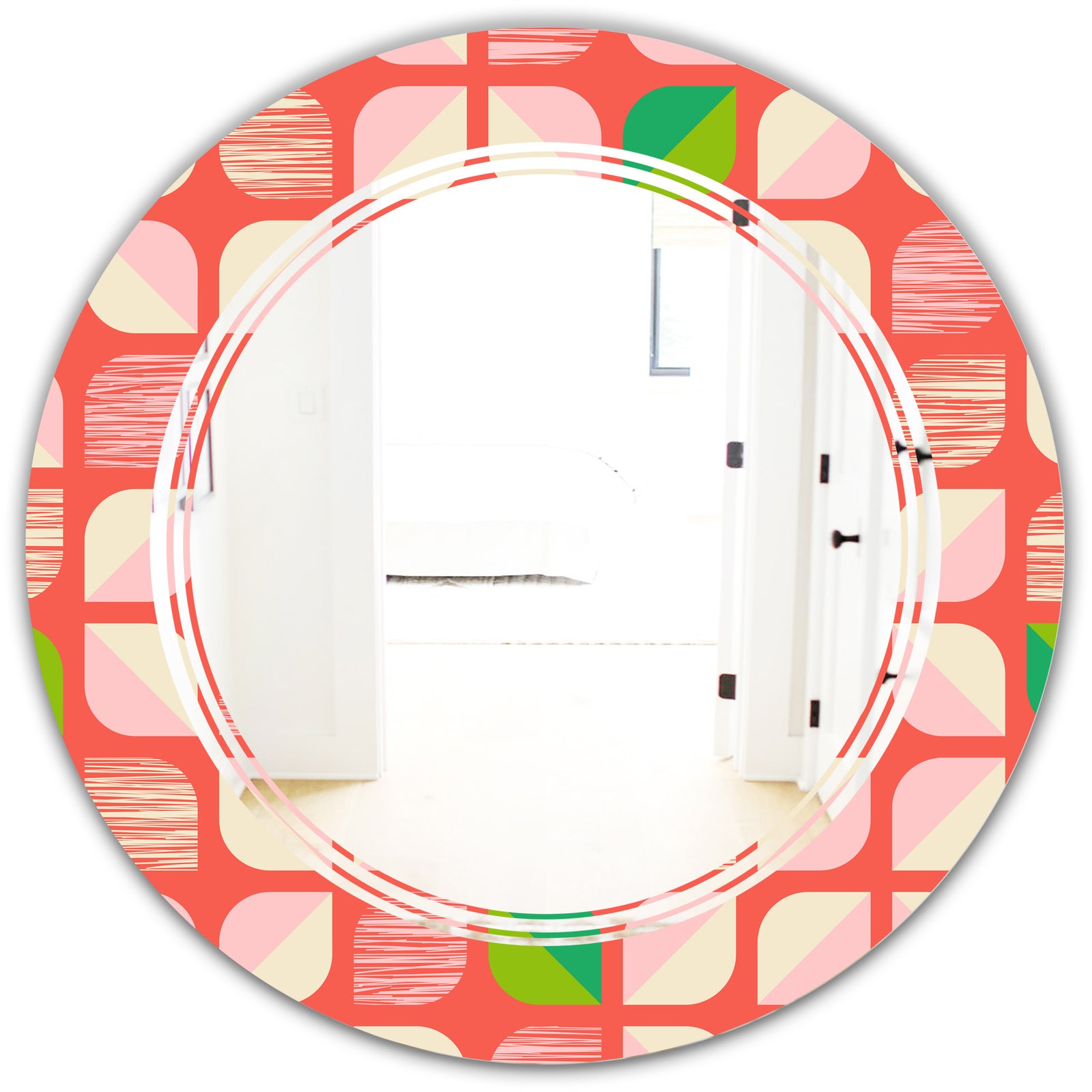 Abstract Retro Geometric Pattern VIII - Modern Round or Oval Wall Mirror - Triple C