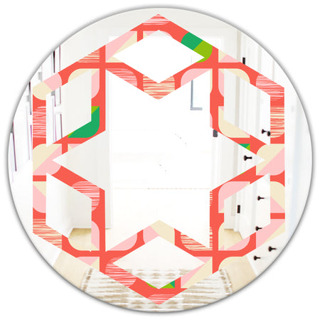 Abstract Retro Geometric Pattern VIII - Modern Round or Oval Wall Mirror - Hexagon Star
