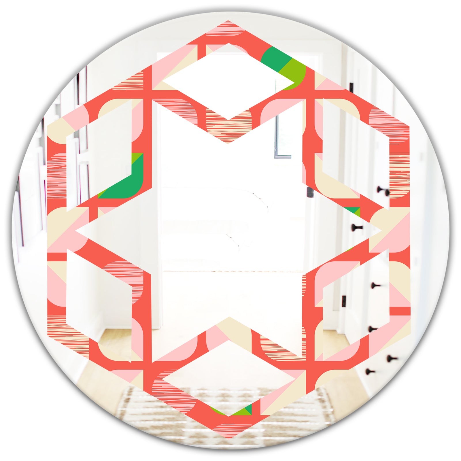 Abstract Retro Geometric Pattern VIII - Modern Round or Oval Wall Mirror - Hexagon Star