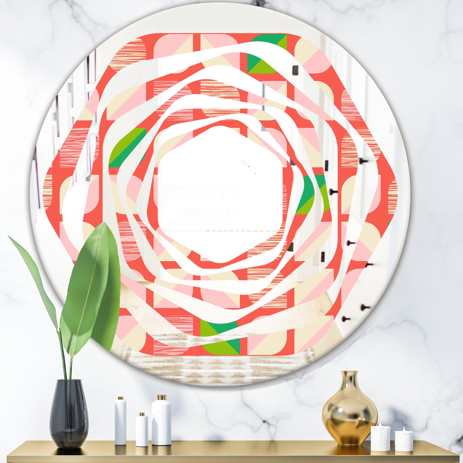 Abstract Retro Geometric Pattern VIII - Modern Round or Oval Wall Mirror - Whirl