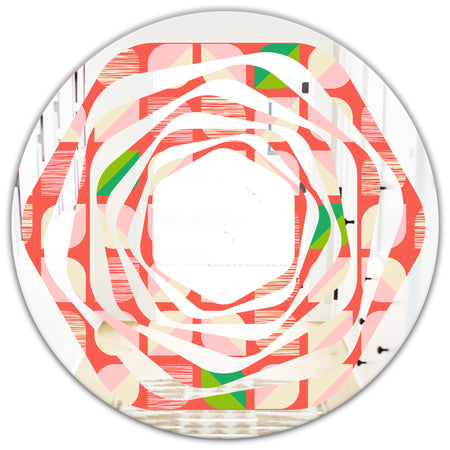 Abstract Retro Geometric Pattern VIII - Modern Round or Oval Wall Mirror - Whirl