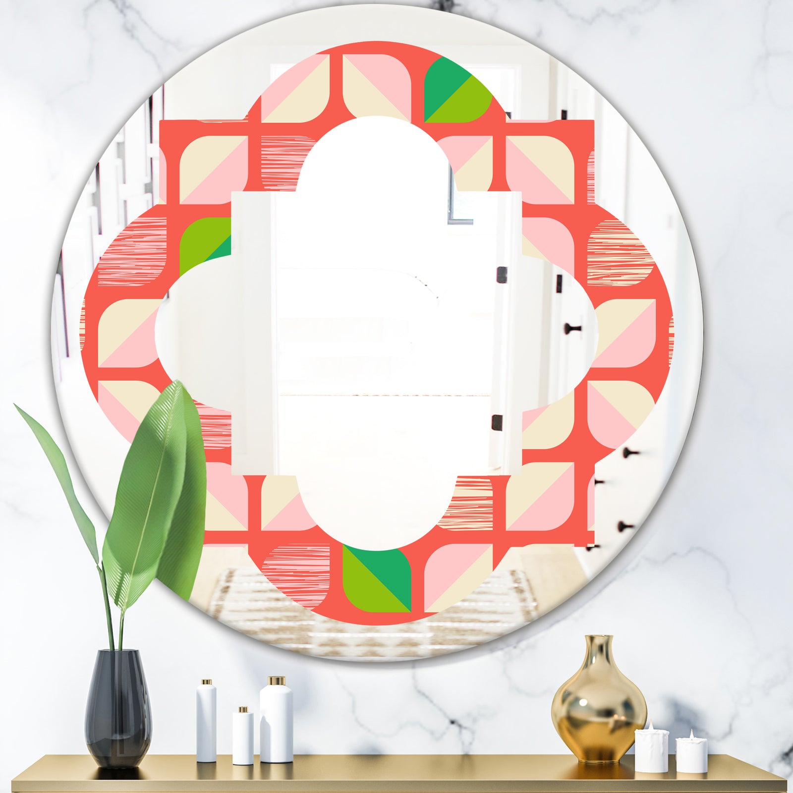 Abstract Retro Geometric Pattern VIII - Modern Round or Oval Wall Mirror - Quatrefoil