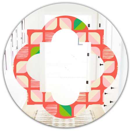 Abstract Retro Geometric Pattern VIII - Modern Round or Oval Wall Mirror - Quatrefoil