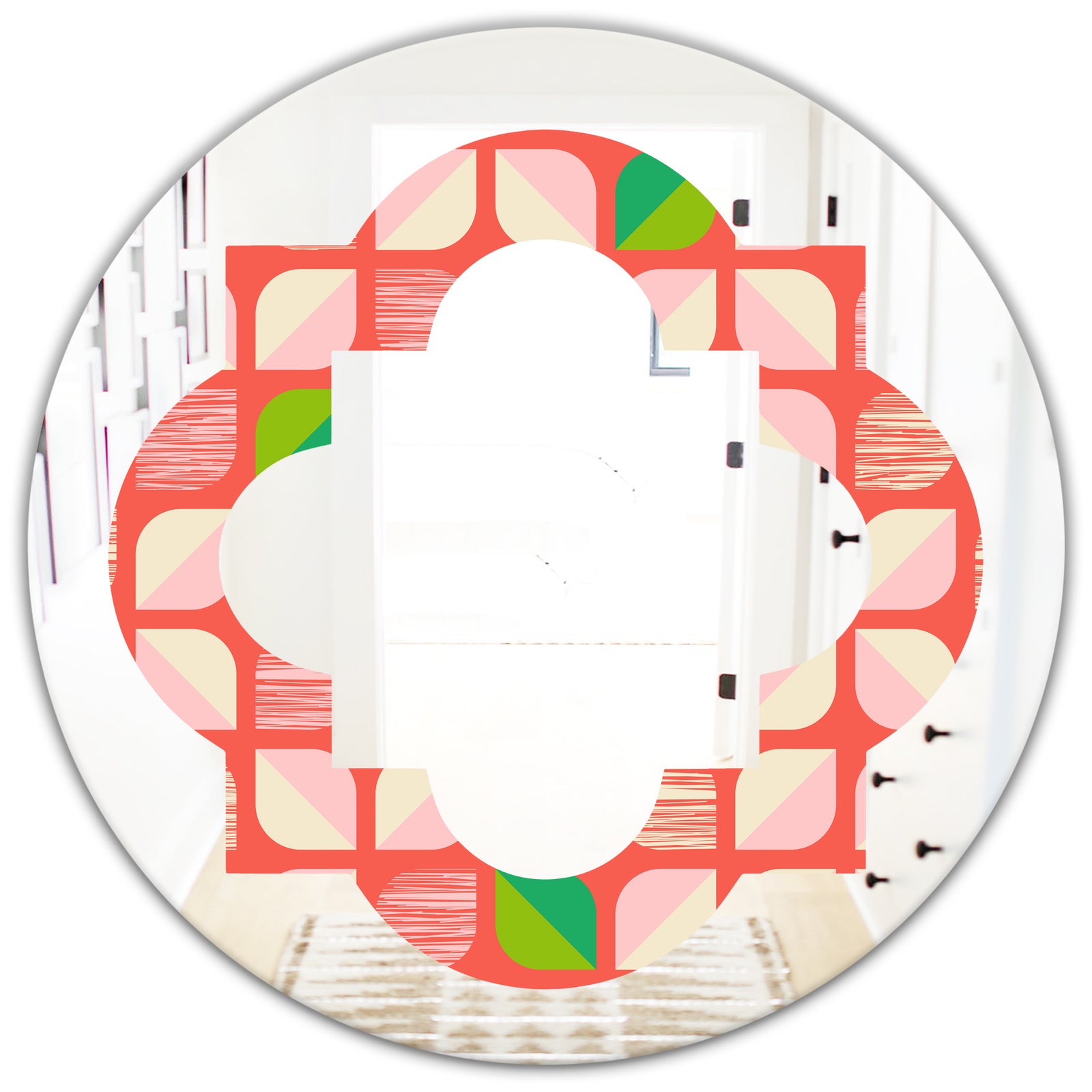 Abstract Retro Geometric Pattern VIII - Modern Round or Oval Wall Mirror - Quatrefoil