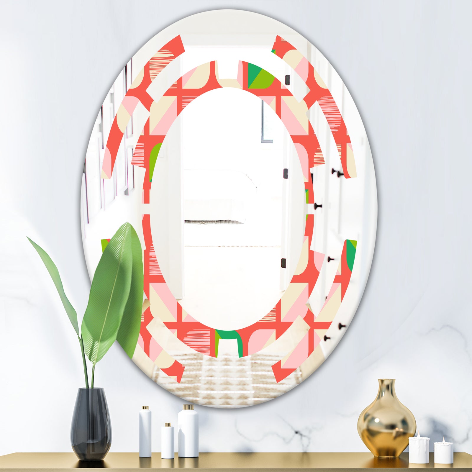 Abstract Retro Geometric Pattern VIII - Modern Round or Oval Wall Mirror - Space