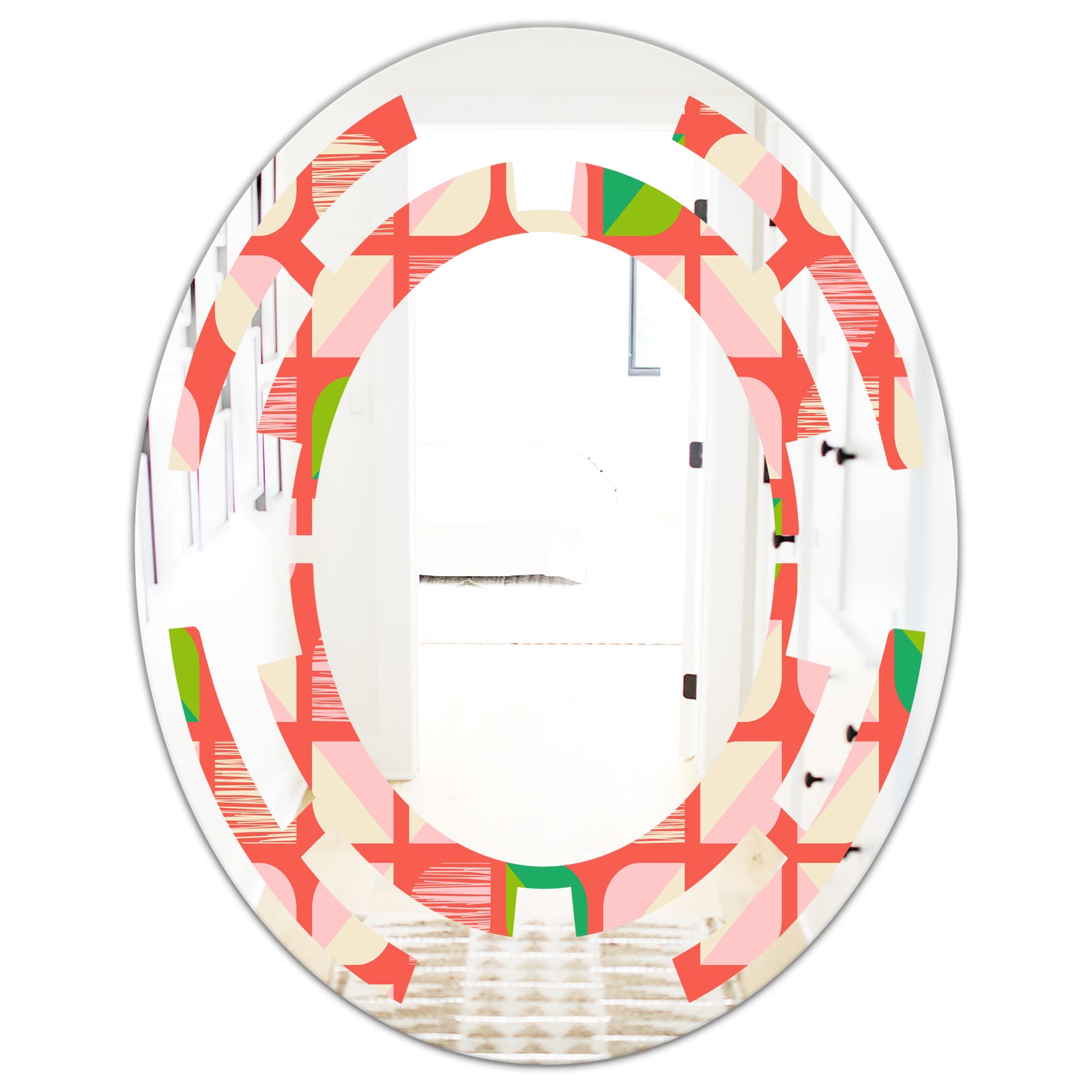 Abstract Retro Geometric Pattern VIII - Modern Round or Oval Wall Mirror - Space