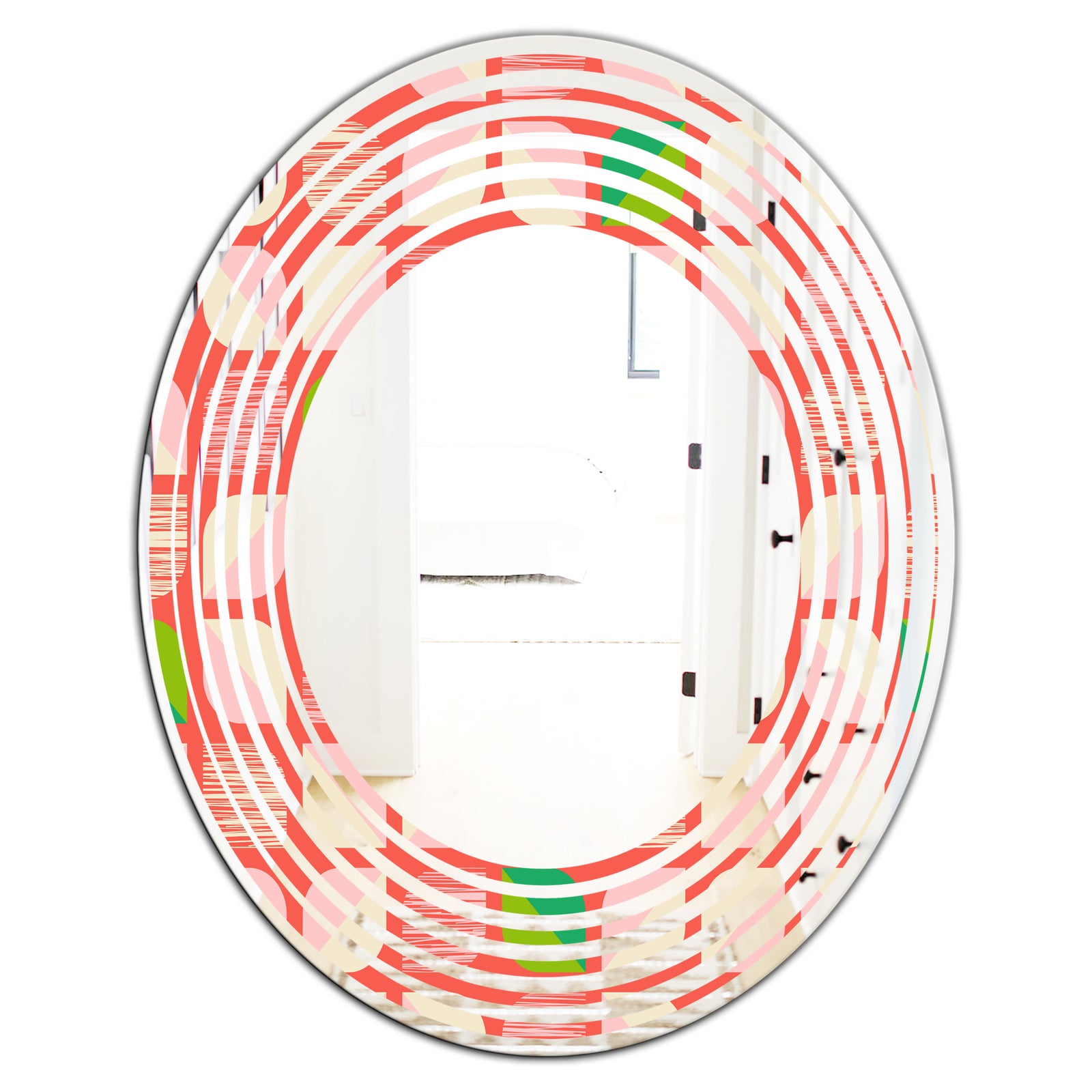 Abstract Retro Geometric Pattern VIII - Modern Round or Oval Wall Mirror - Wave