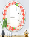 Abstract Retro Geometric Pattern VIII - Modern Round or Oval Wall Mirror - Leaves