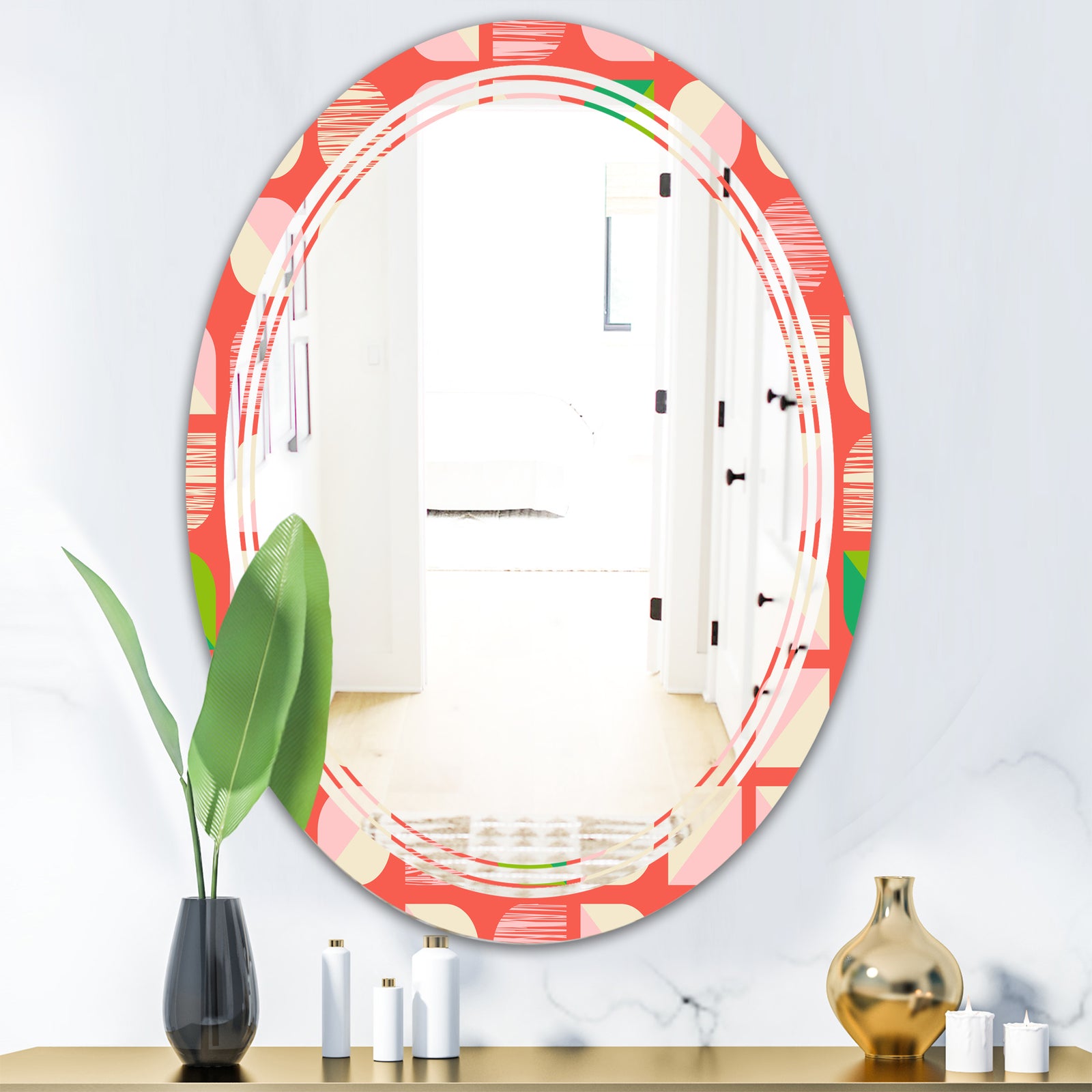 Abstract Retro Geometric Pattern VIII - Modern Round or Oval Wall Mirror - Triple C