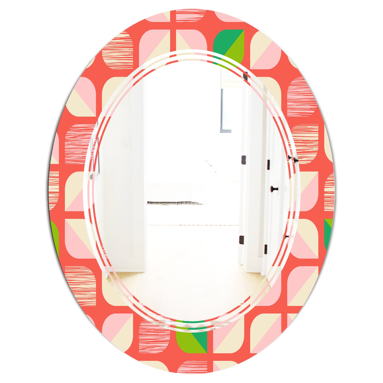 Abstract Retro Geometric Pattern VIII - Modern Round or Oval Wall Mirror - Triple C