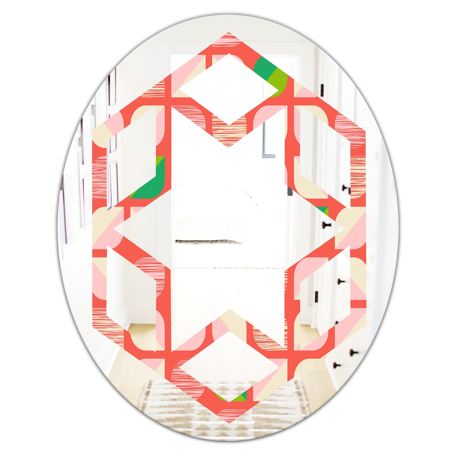 Abstract Retro Geometric Pattern VIII - Modern Round or Oval Wall Mirror - Hexagon Star