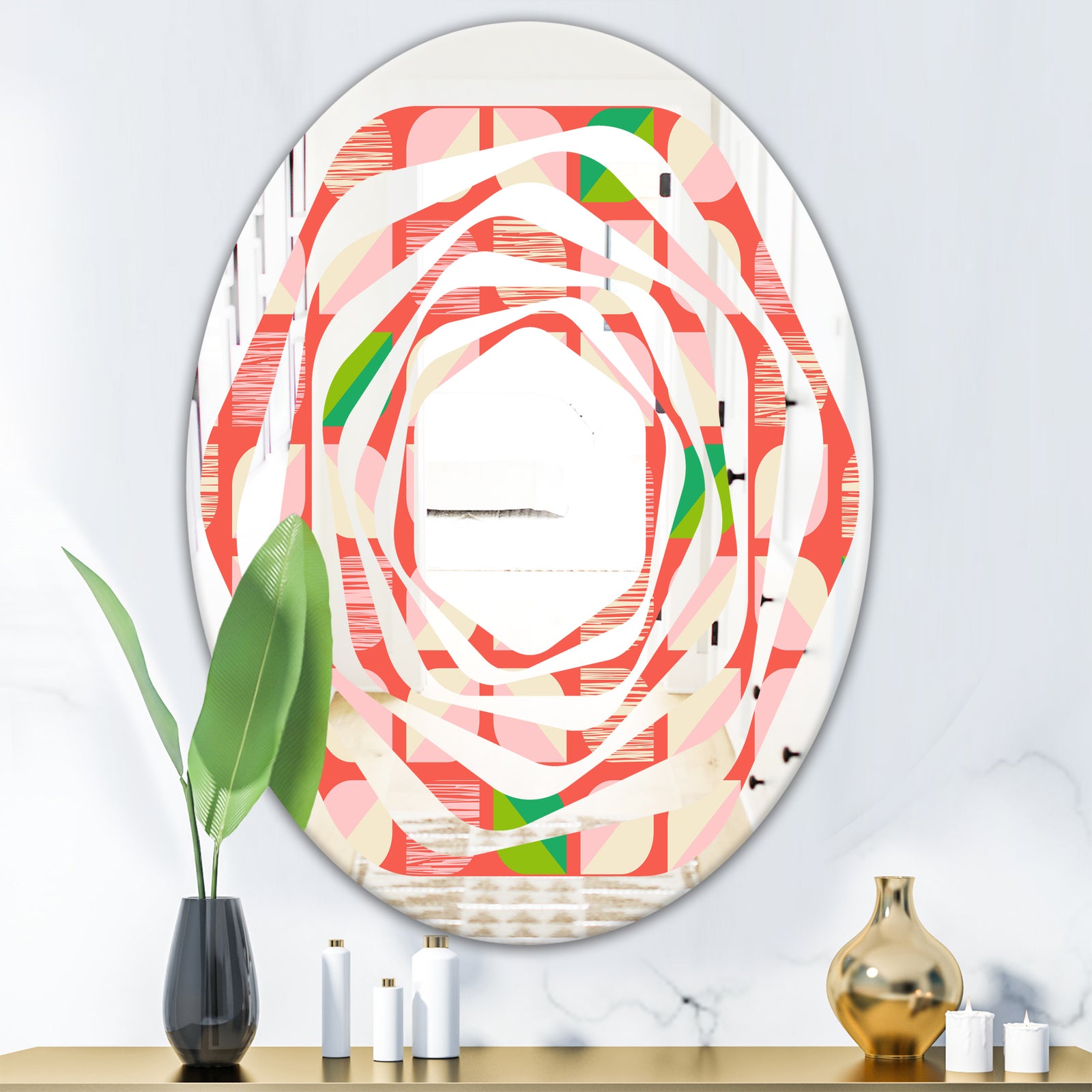 Abstract Retro Geometric Pattern VIII - Modern Round or Oval Wall Mirror - Whirl