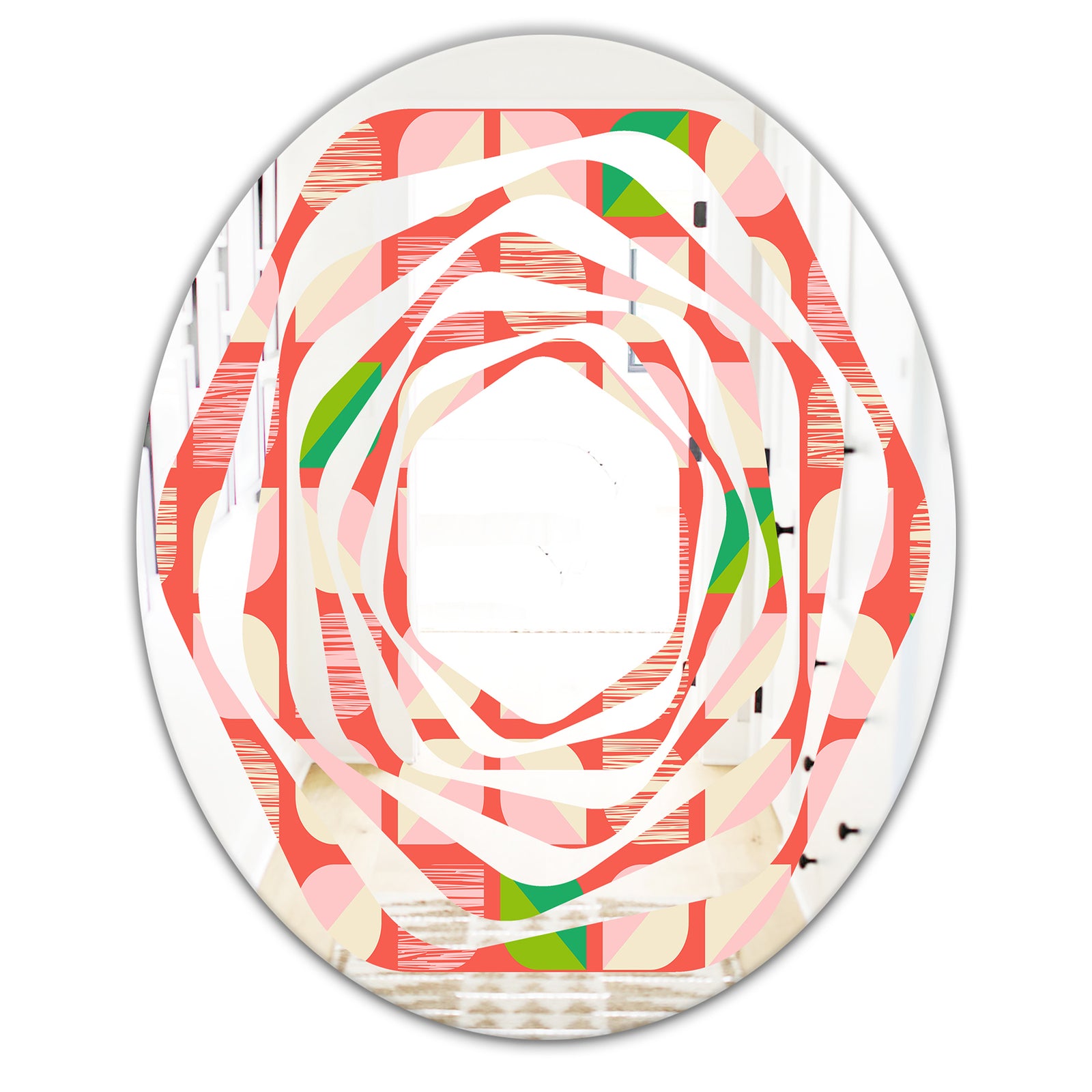 Abstract Retro Geometric Pattern VIII - Modern Round or Oval Wall Mirror - Whirl