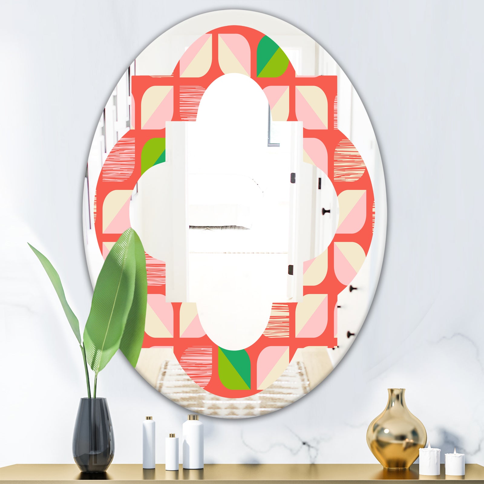 Abstract Retro Geometric Pattern VIII - Modern Round or Oval Wall Mirror - Quatrefoil