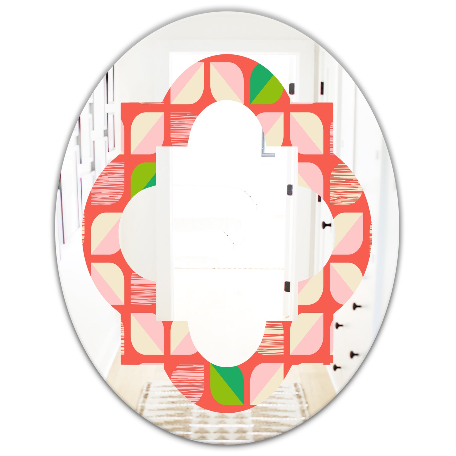 Abstract Retro Geometric Pattern VIII - Modern Round or Oval Wall Mirror - Quatrefoil