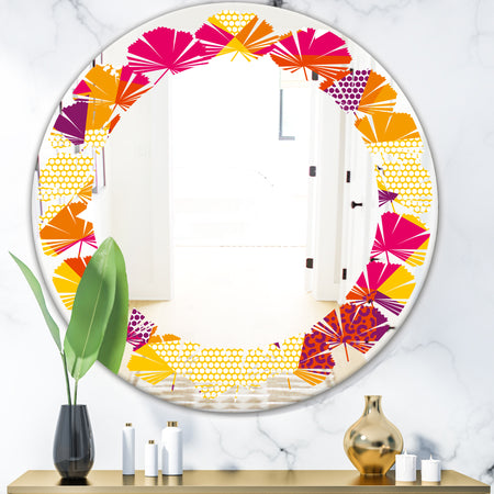 Abstract Geometric Retro III - Modern Round or Oval Wall Mirror - Leaves