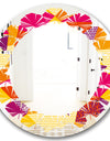 Abstract Geometric Retro III - Modern Round or Oval Wall Mirror - Leaves