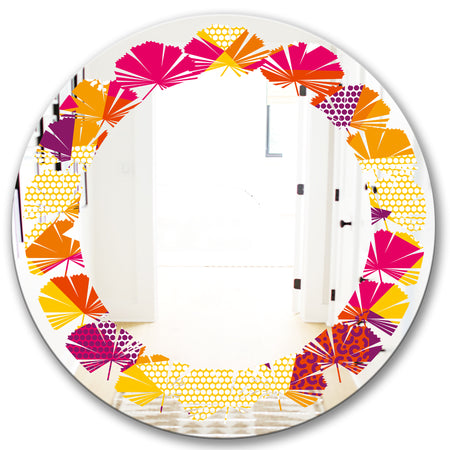 Abstract Geometric Retro III - Modern Round or Oval Wall Mirror - Leaves