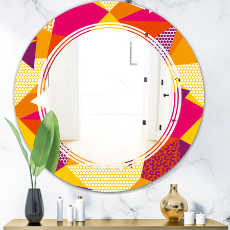 Abstract Geometric Retro III - Modern Round or Oval Wall Mirror - Triple C