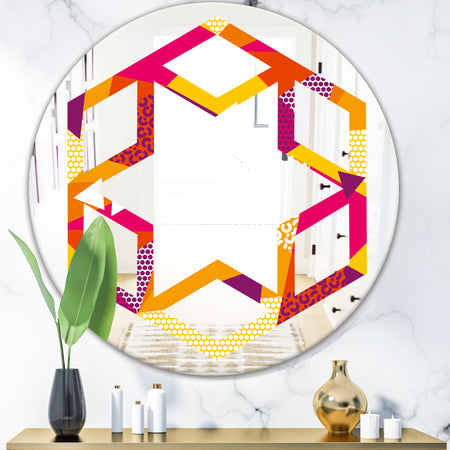 Abstract Geometric Retro III - Modern Round or Oval Wall Mirror - Hexagon Star