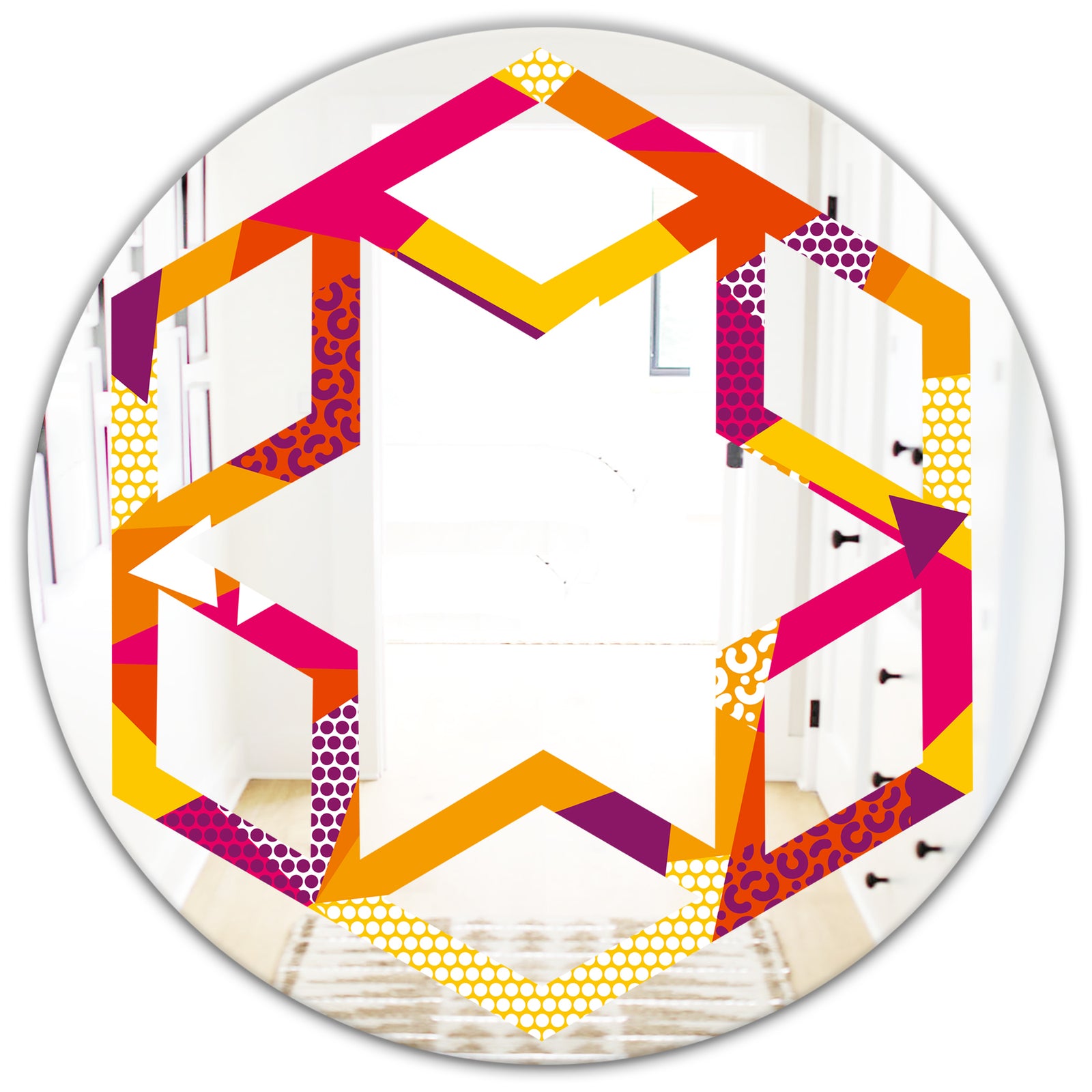 Abstract Geometric Retro III - Modern Round or Oval Wall Mirror - Hexagon Star