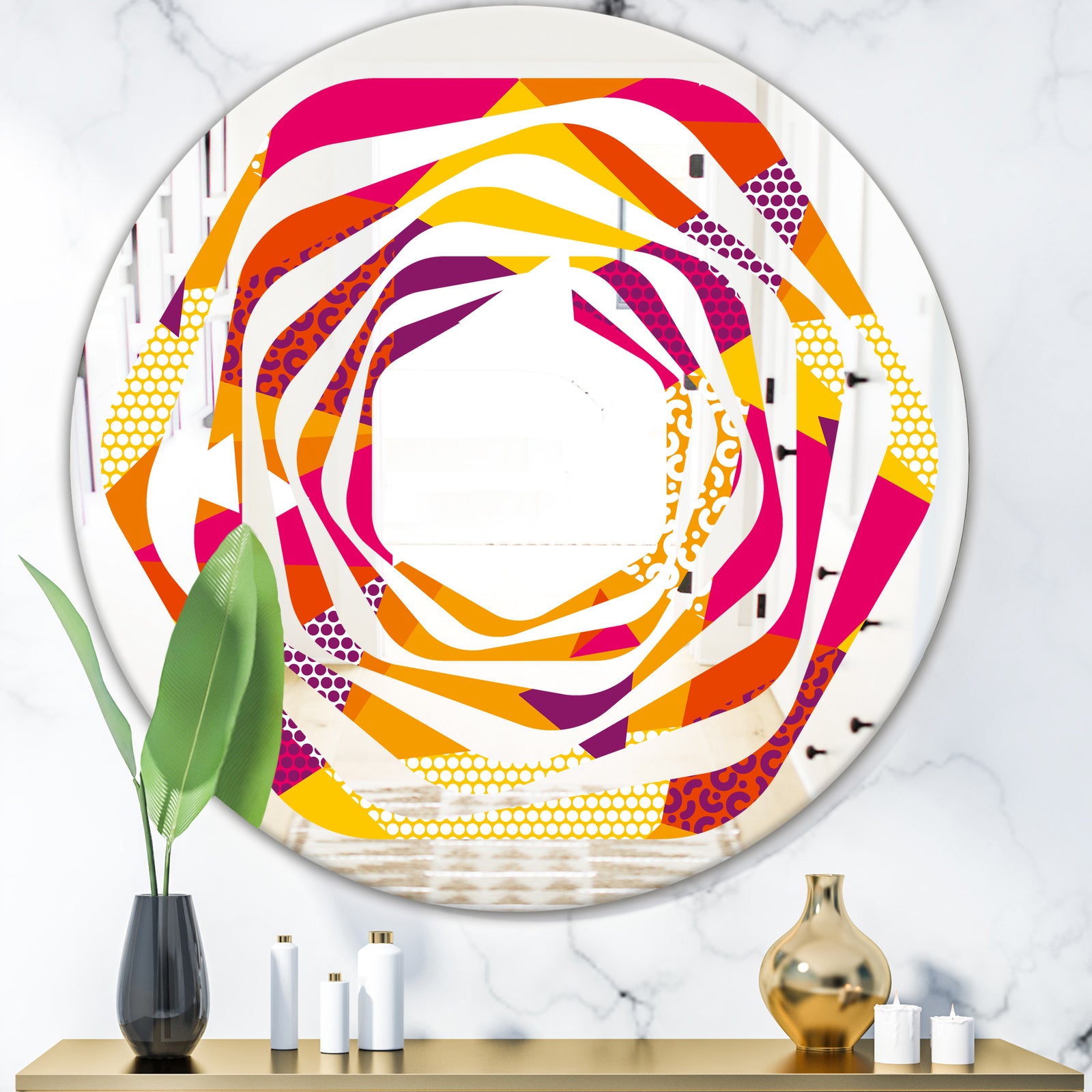 Abstract Geometric Retro III - Modern Round or Oval Wall Mirror - Whirl