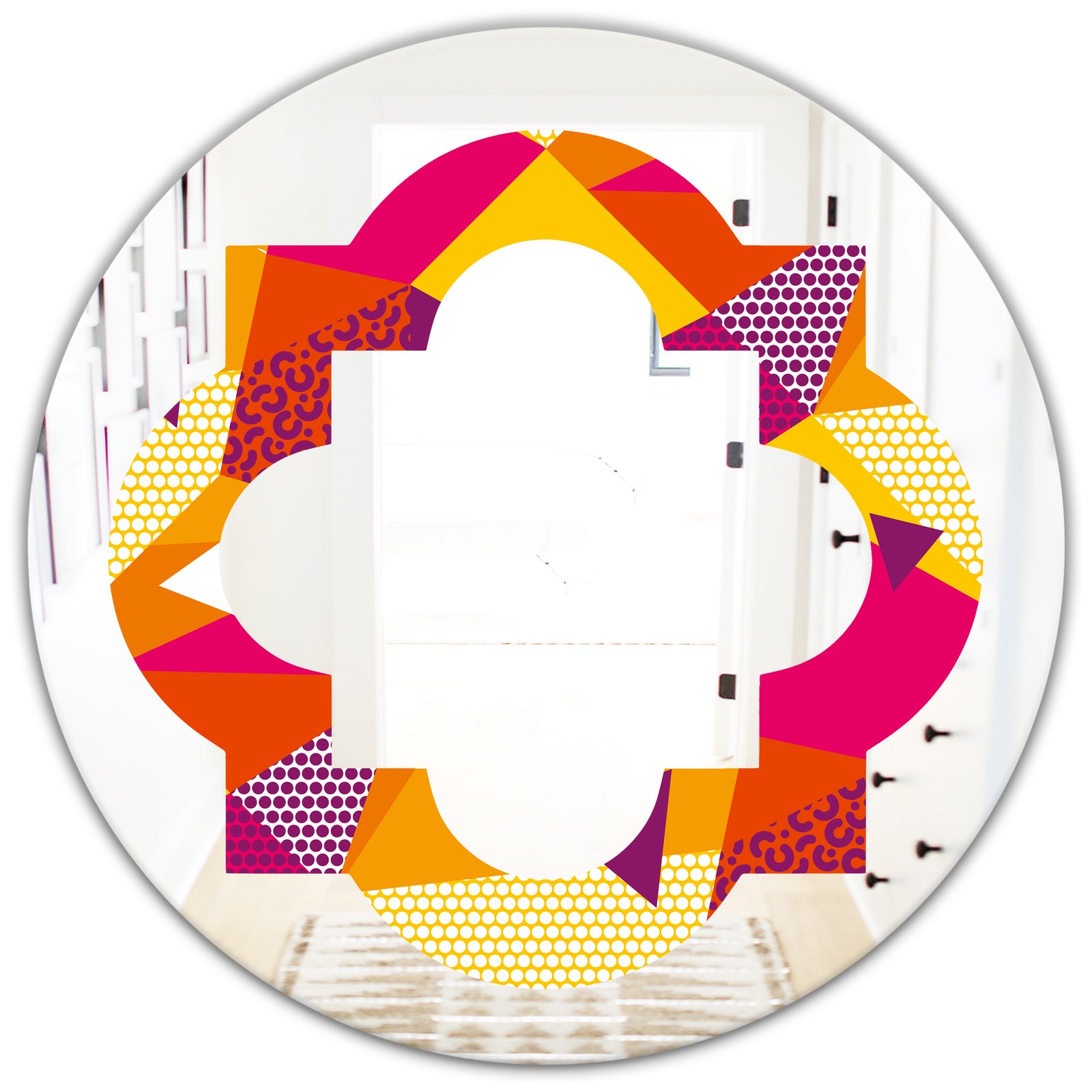 Abstract Geometric Retro III - Modern Round or Oval Wall Mirror - Quatrefoil