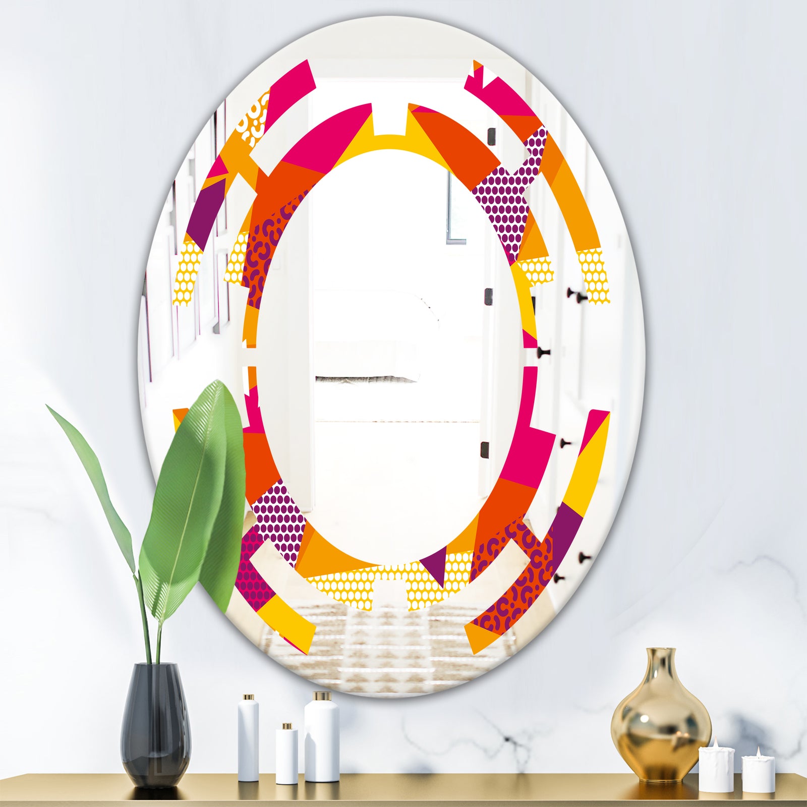 Abstract Geometric Retro III - Modern Round or Oval Wall Mirror - Space