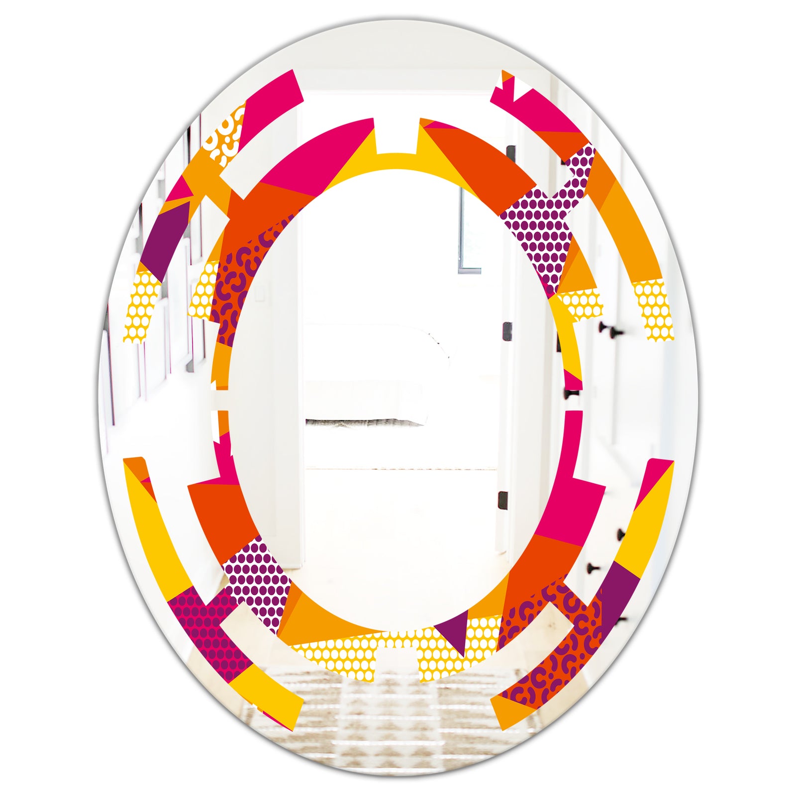 Abstract Geometric Retro III - Modern Round or Oval Wall Mirror - Space