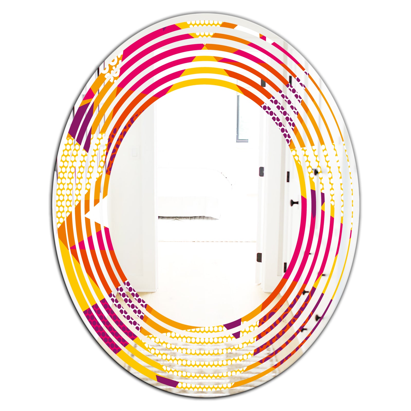 Abstract Geometric Retro III - Modern Round or Oval Wall Mirror - Wave