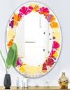 Abstract Geometric Retro III - Modern Round or Oval Wall Mirror - Leaves
