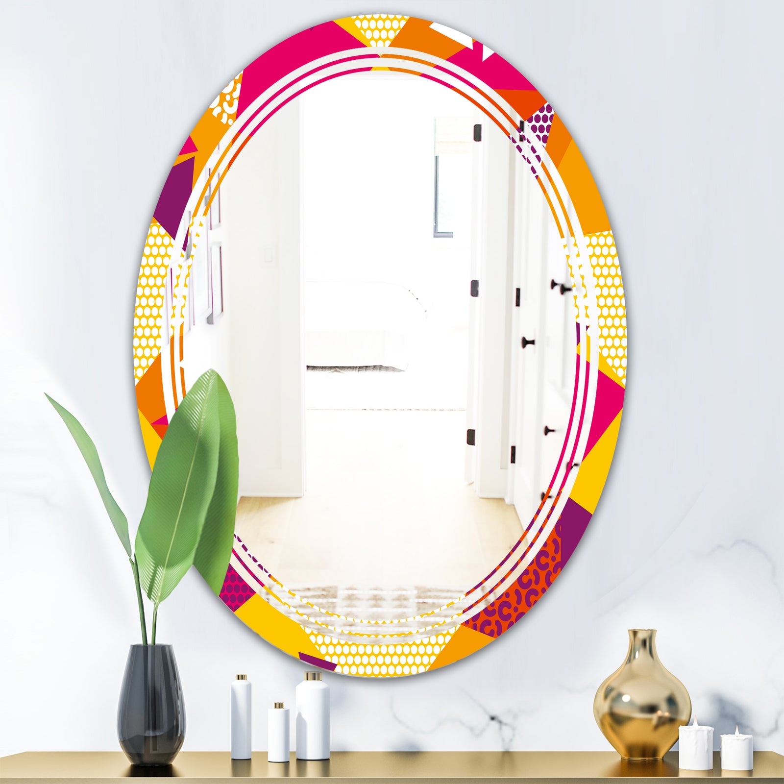 Abstract Geometric Retro III - Modern Round or Oval Wall Mirror - Triple C