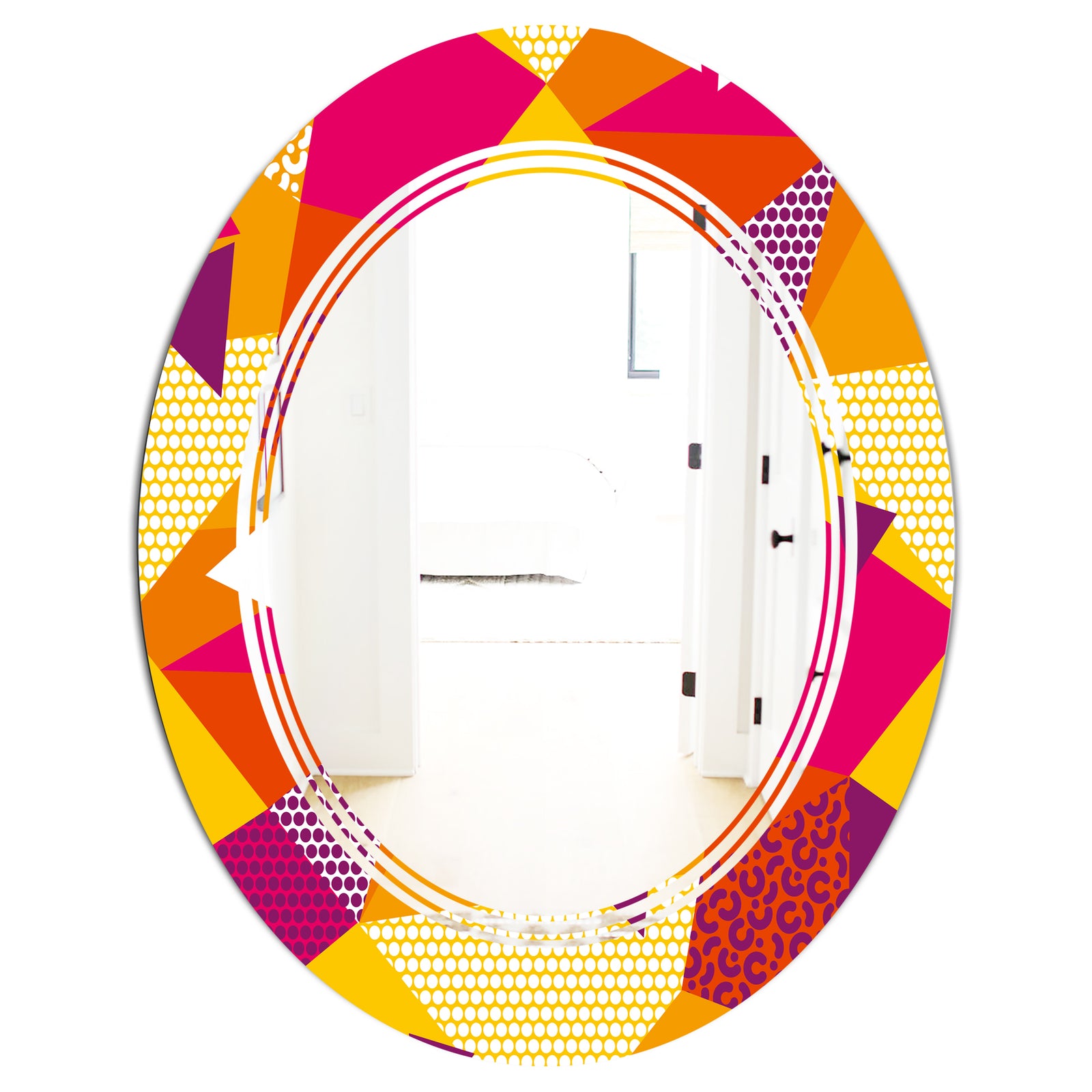 Abstract Geometric Retro III - Modern Round or Oval Wall Mirror - Triple C