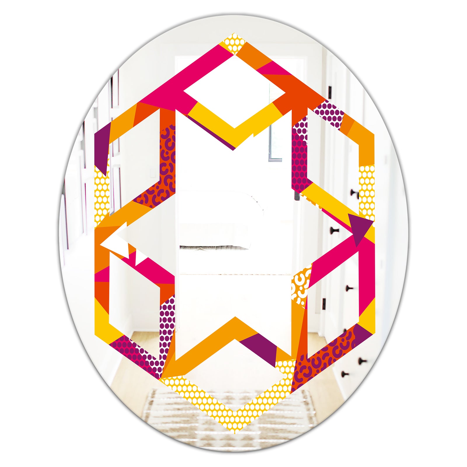 Abstract Geometric Retro III - Modern Round or Oval Wall Mirror - Hexagon Star