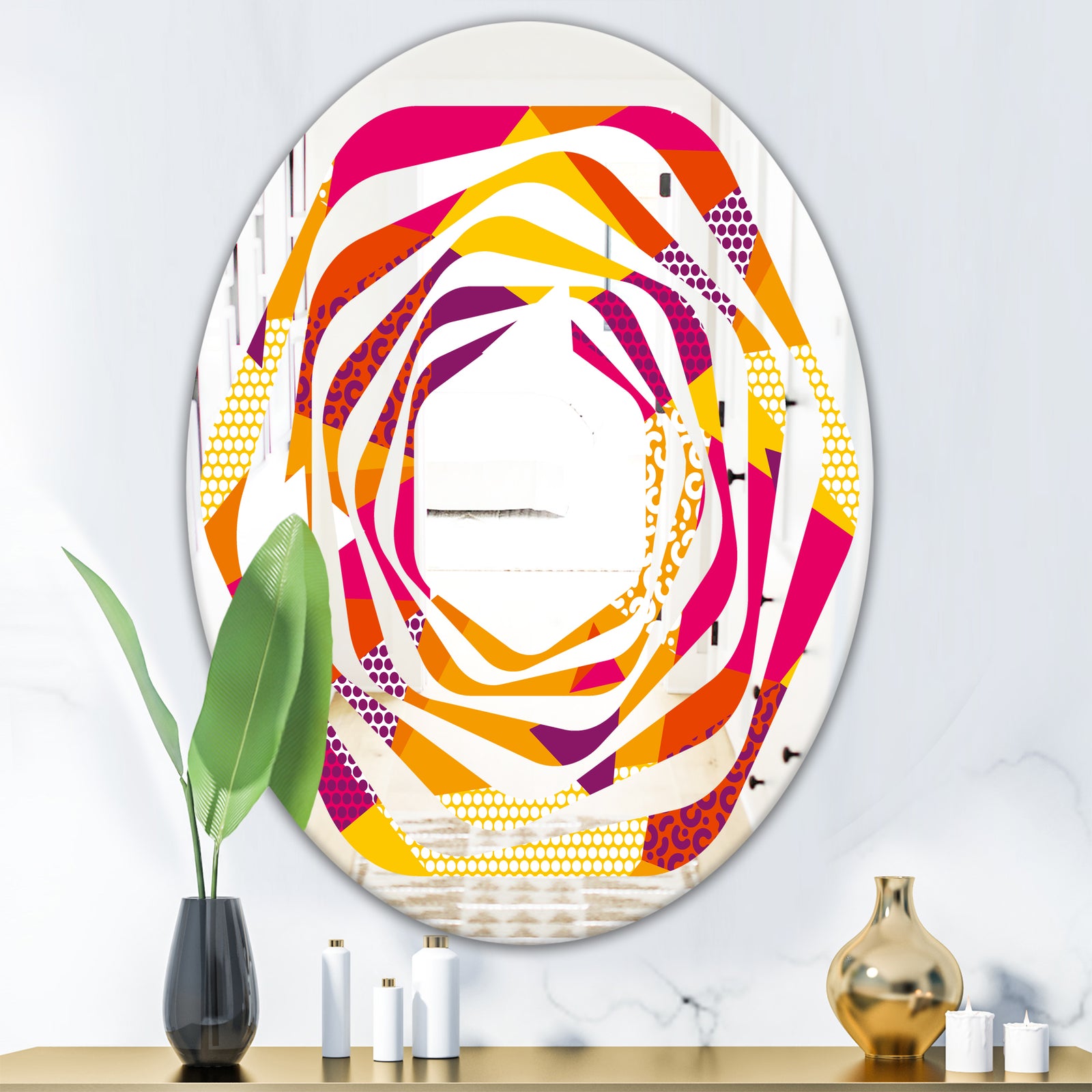 Abstract Geometric Retro III - Modern Round or Oval Wall Mirror - Whirl