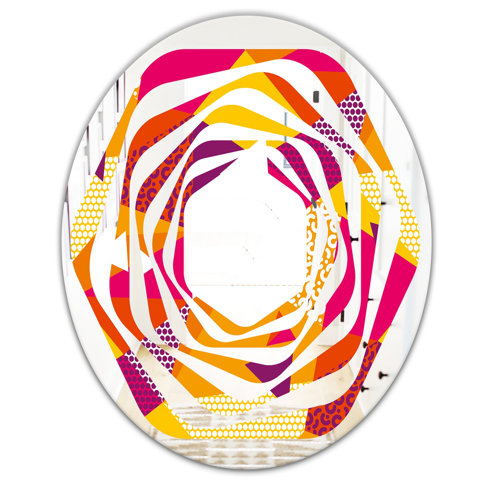 Abstract Geometric Retro III - Modern Round or Oval Wall Mirror - Whirl