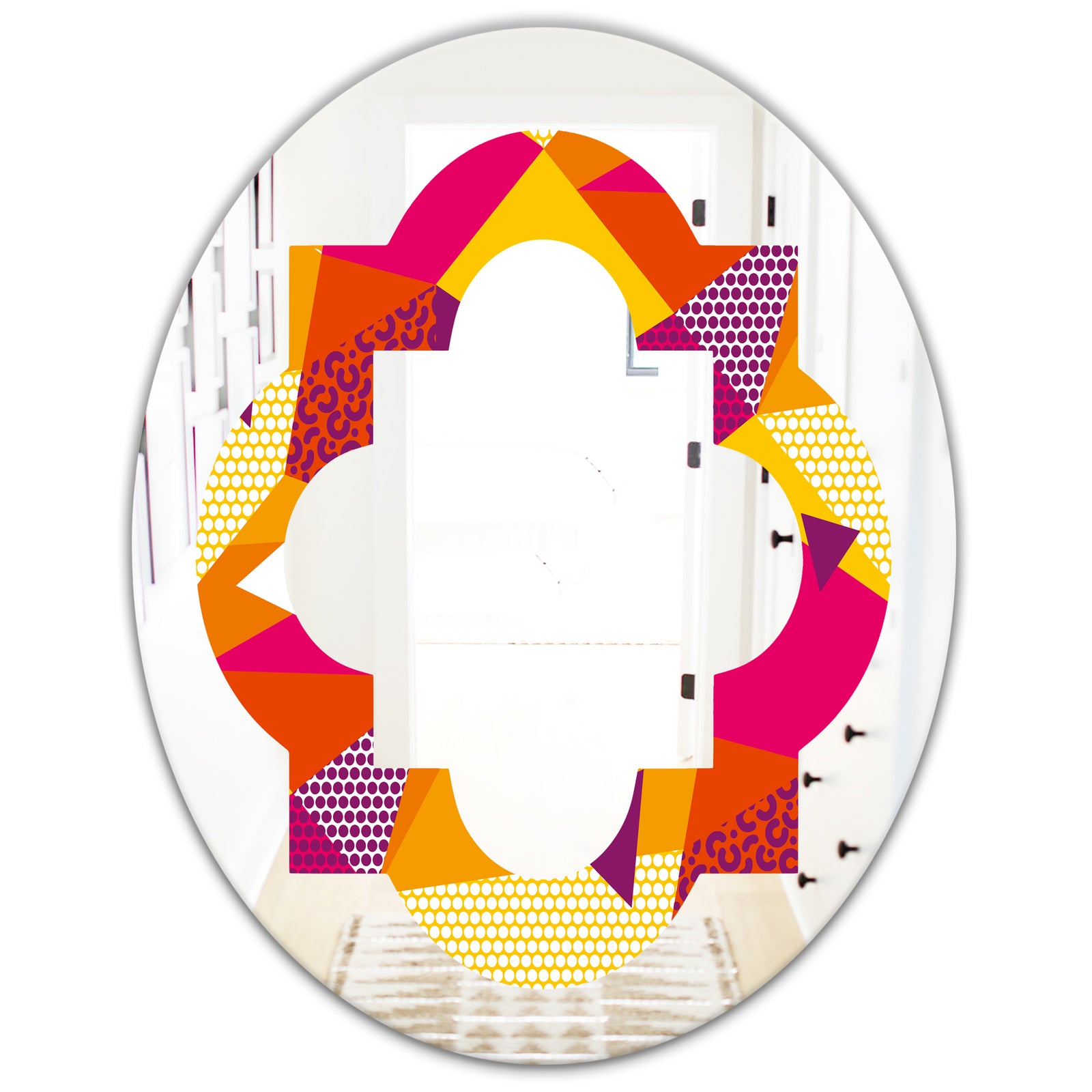 Abstract Geometric Retro III - Modern Round or Oval Wall Mirror - Quatrefoil