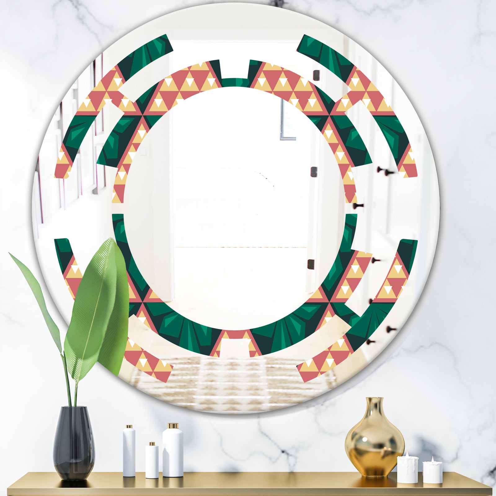 Abstract Geometric Retro II - Modern Round or Oval Wall Mirror - Space