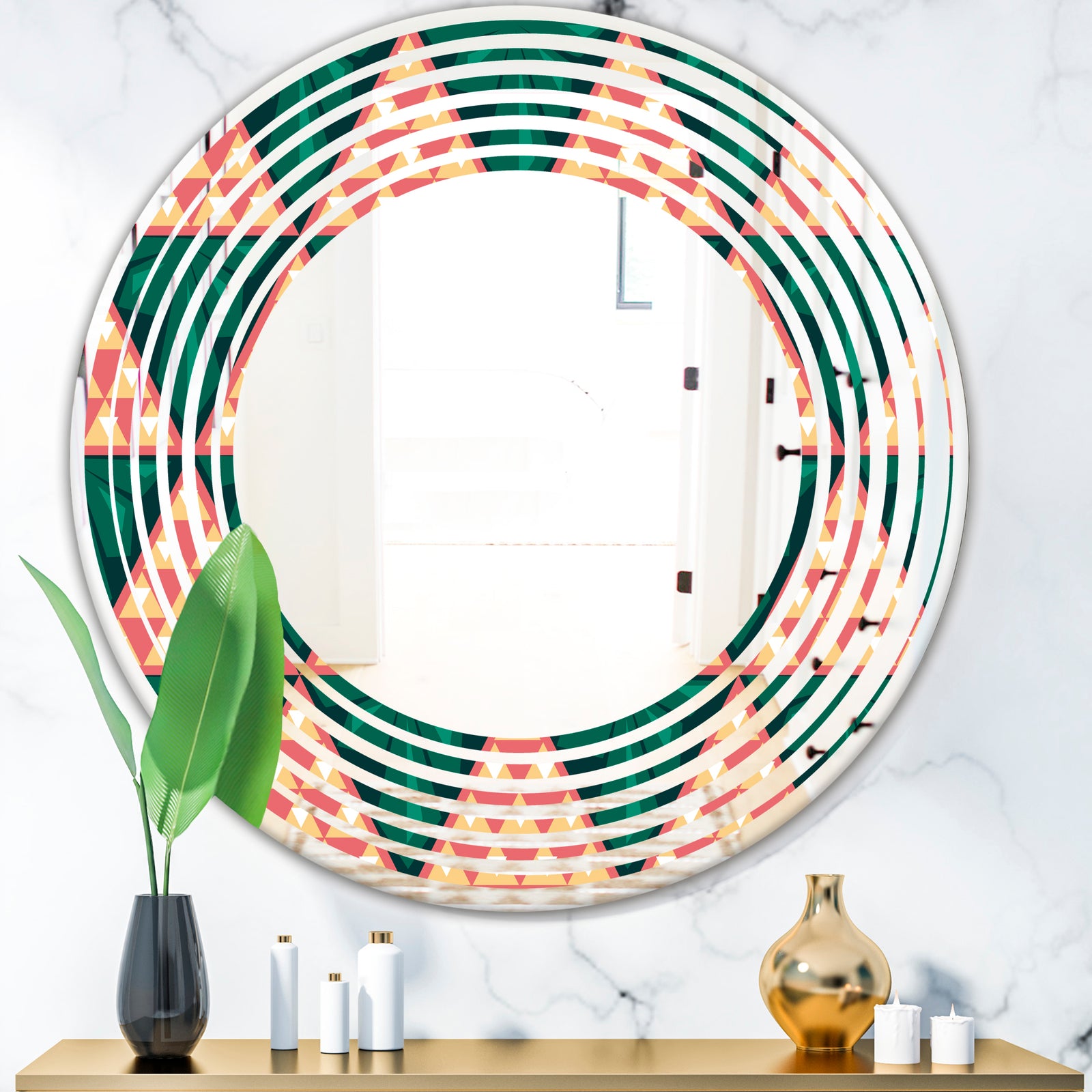 Abstract Geometric Retro II - Modern Round or Oval Wall Mirror - Wave